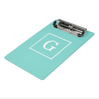 Aqua Türkis White Gerahmt Initial Monogram Mini Klemmbrett