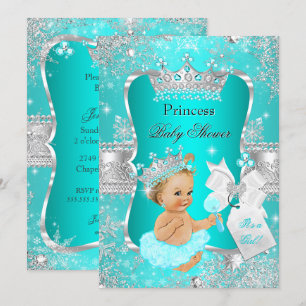 Aqua Türkisblaue Prinzessin Baby Shower Blondes Mä Einladung