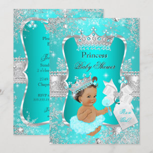 Aqua Türkisblaue Prinzessin Baby Shower Brünette Einladung