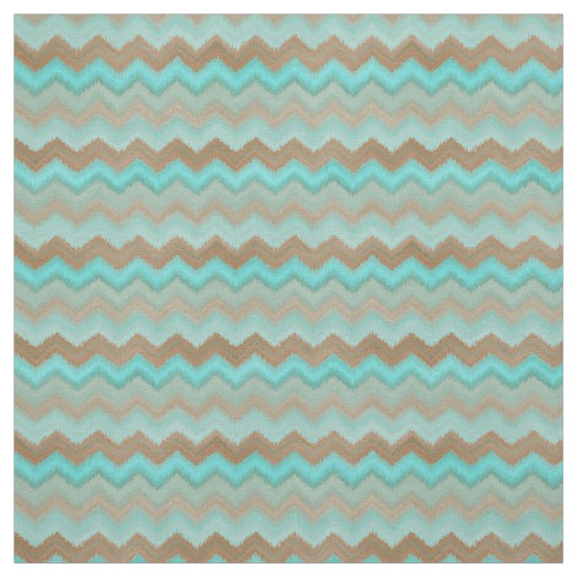 Aqua Türkise Blue Brown Ikat Zigzag Muster Stoff (Muster)