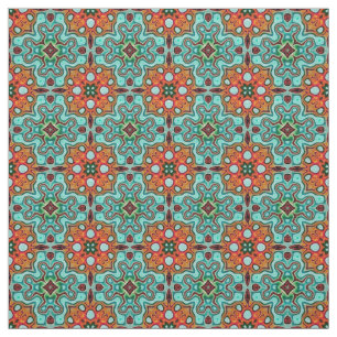 Aqua Türkise Blue Orange Red Brown Orientale Stoff