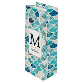 Aqua-Türkismarmormeerjungfrau-Fischskalen Geschenktüte Für Weinflaschen