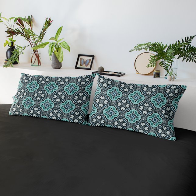 Aqua Turquoise Aquamarin Blue Green Bohemisch Trib Kissenbezug (Von Creator hochgeladen)
