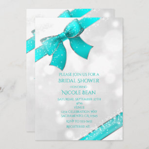 Aqua Turquoise Blue Bow & Glitzern Chic Einladung