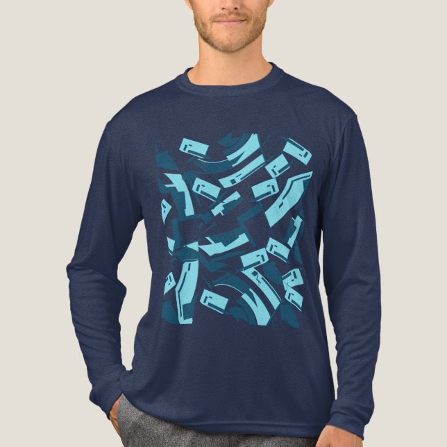 Aqua Turquoise Blue Diagonal Stückchen Tri-Blend Shirt (Vorderseite)