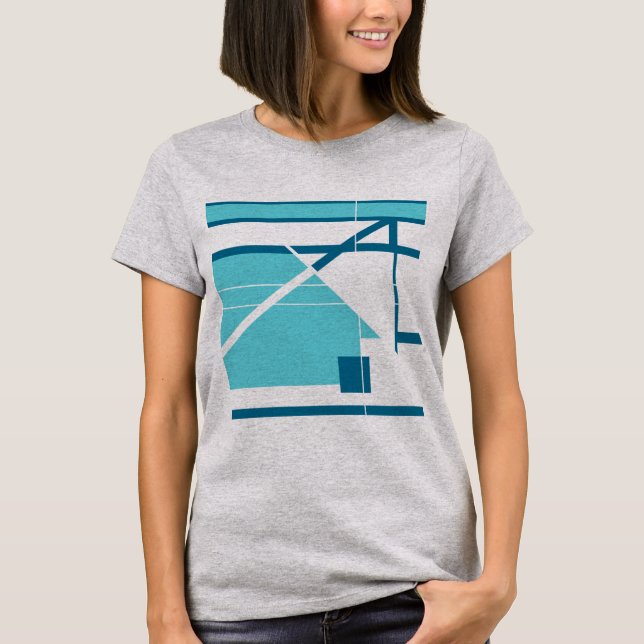 Aqua Turquoise Blue Geometric Abstrakt MCM Look T-Shirt (Vorderseite)