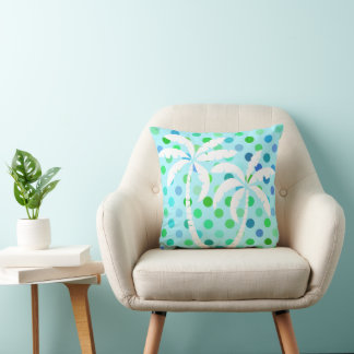 Aqua Turquoise Blue Lime Green Punkts Muster Kissen