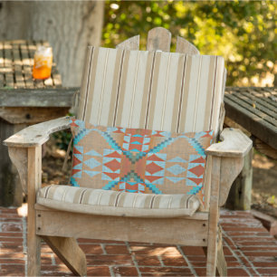 Aqua Turquoise Blue Orange Brown Tribal Muster Kissen Für Draußen