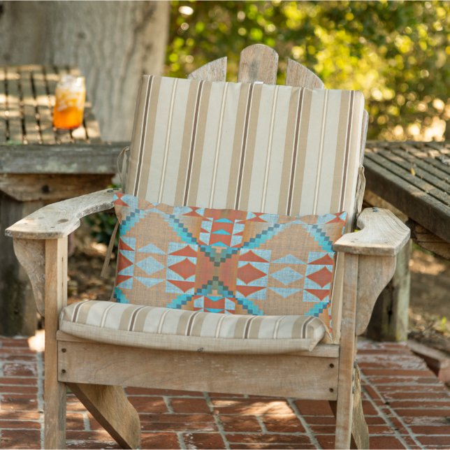 Aqua Turquoise Blue Orange Brown Tribal Muster Kissen Für Draußen (Stuhl )