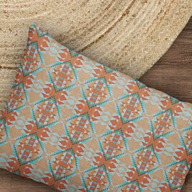 Aqua Turquoise Blue Orange Brown Tribal Pattern Kissenbezug (Von Creator hochgeladen)