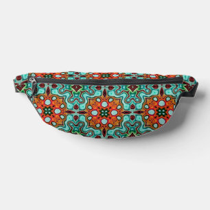 Aqua Turquoise Blue Orange Red Brown Tribal Art Bauchtasche