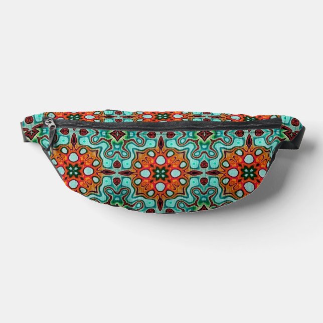 Aqua Turquoise Blue Orange Red Brown Tribal Art Bauchtasche (Ablage )