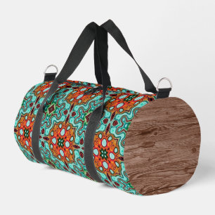 Aqua Turquoise Blue Orange Red Brown Tribal Art Duffle Bag