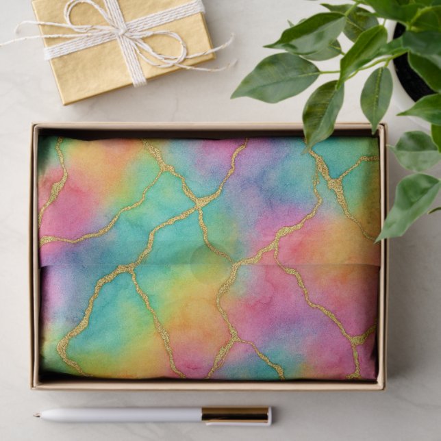 Aqua Turquoise Blue Pink Yellow Purple Gold Marble Seidenpapier (Geschenk)