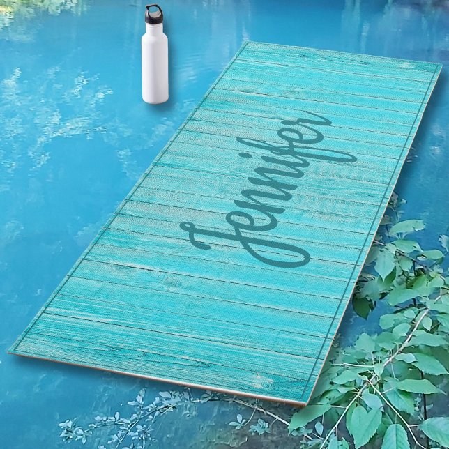 Aqua Turquoise Blue Wood Personalisiert Yogamatte (Von Creator hochgeladen)