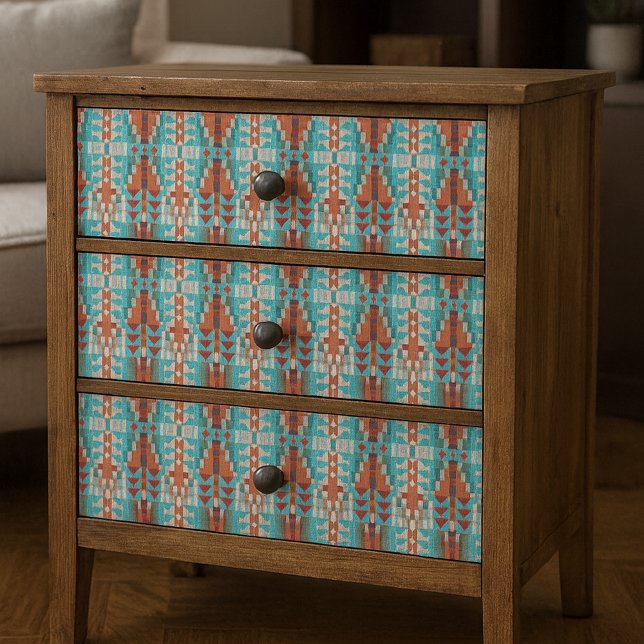 Aqua Turquoise Burnt Orange Taupe Brown Mosaik Kun Seidenpapier (Von Creator hochgeladen)