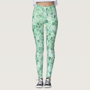 Aqua Turquoise Cobbled Patchwork Terrazo Muster Leggings