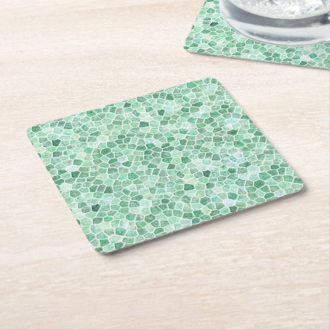 Aqua Turquoise Cobbled Patchwork Terrazo Muster Rechteckiger Pappuntersetzer (angewinkelt)