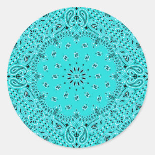 Aqua Turquoise Paisley Western Bandana Scarf Runder Aufkleber