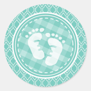 Aqua Turquoise Retro Baby Feet Babydusche Runder Aufkleber