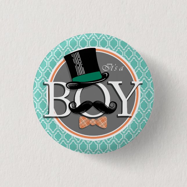 Aqua Turquoise Retro Funny Boy Baby Dusche Button (Vorderseite)