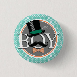 Aqua Turquoise Retro Funny Boy Baby Dusche Button