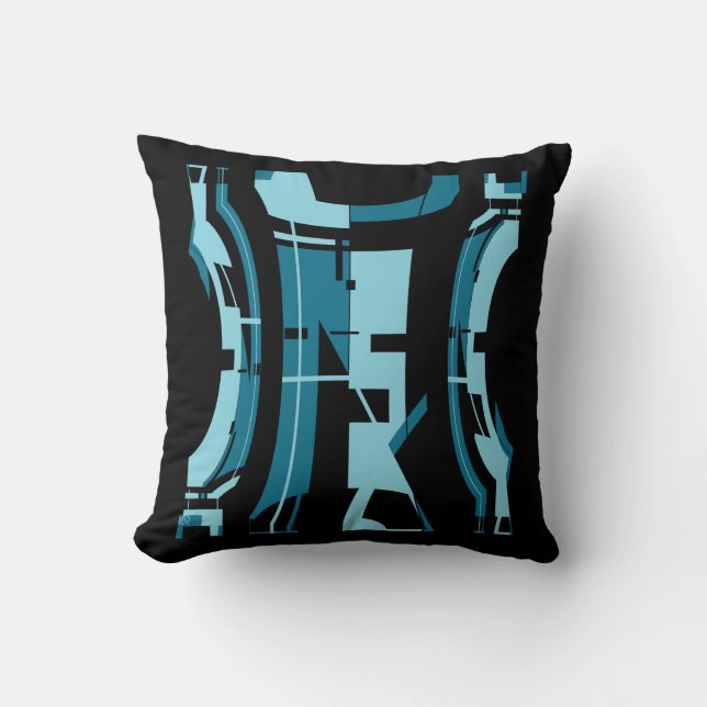 Aqua Turquoise - Schwarzes kühnes Stammeskunstdesi Kissen (Vorderseite)