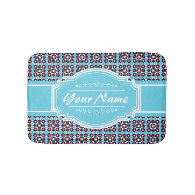 Aqua Turquoise Squares Muster Personalisiert Badematte (Vorderseite)