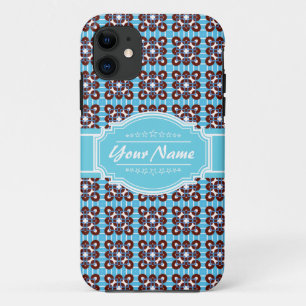 Aqua Turquoise Squares Muster Personalisiert iPhone 11 Hülle