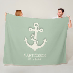 Aqua Turquoise White Anchor Name Datum Nautic Fleecedecke