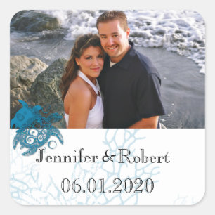 Aqua Turtle Liebe Wedding Quadratischer Aufkleber