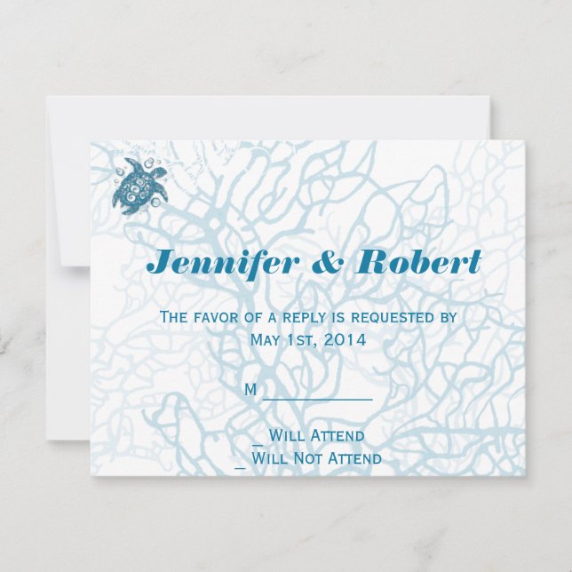 Aqua Turtle Liebe Wedding Response Card RSVP Karte (Vorderseite)