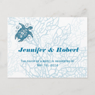 Aqua Turtle Liebe Wedding RSVP Postcard Einladungspostkarte