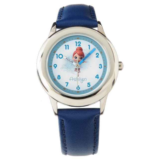 Aqua Tutu Ballerina Personalisiertes Lernen Armbanduhr (Vorderseite)
