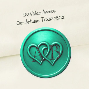 Aqua Two Hearts Verschlungene Schwarze Monogramm H Runder Aufkleber