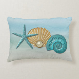Aqua u. Gold sortierter Seashells-Strand Dekokissen