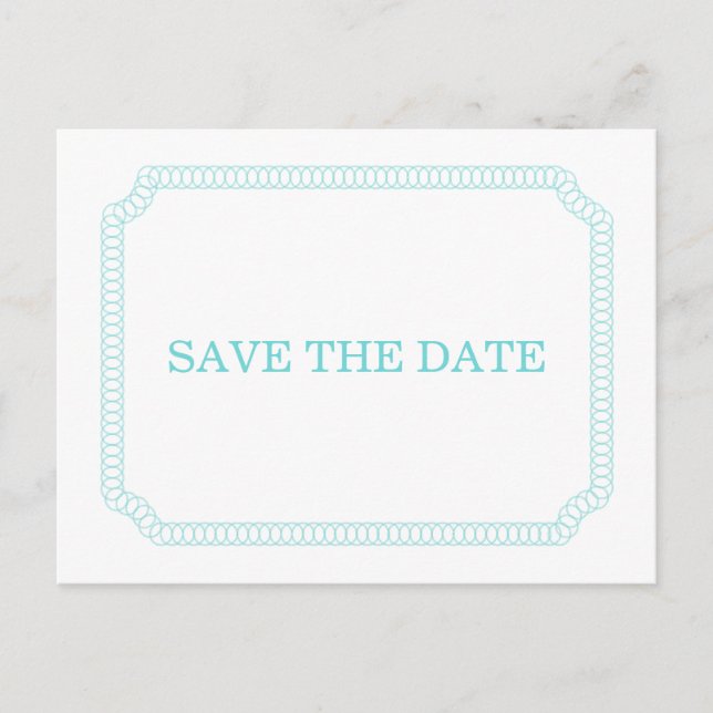 Aqua-Umschließendes Ticket Save the Date Postkarte (Vorderseite)