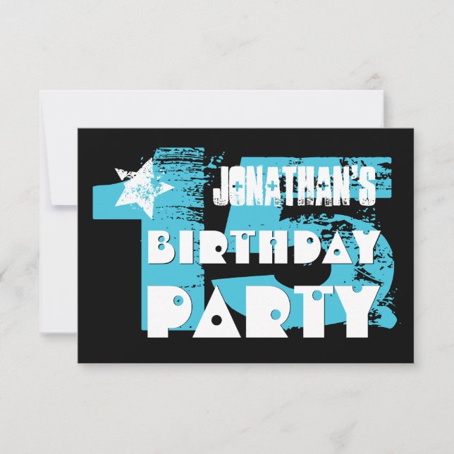 AQUA und BLACK 15. Geburtstag Grunge Party Einladung (Vorderseite)