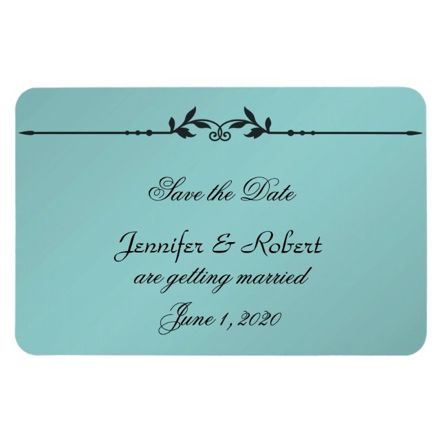 Aqua und Black Elegante Wedding Save the Date Magnet (Horizontal)