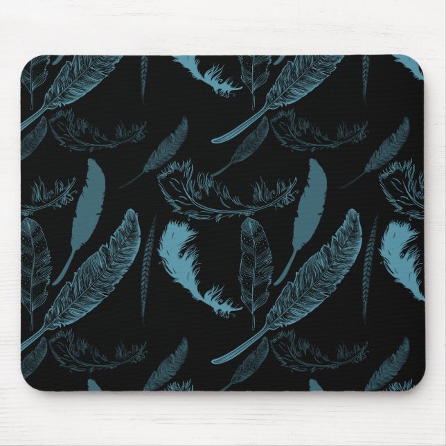 Aqua und Black Feathers Mousepad (Vorne)
