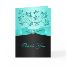 Aqua und Black Floral II Danke Karte