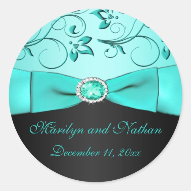 Aqua und Black Floral Sticker (Vorderseite)