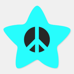 Aqua und Black Peace Symbol Stern-Aufkleber