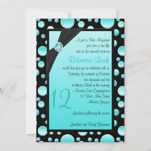 Aqua und Black Polka Dot Bat Mitzvah Einladung