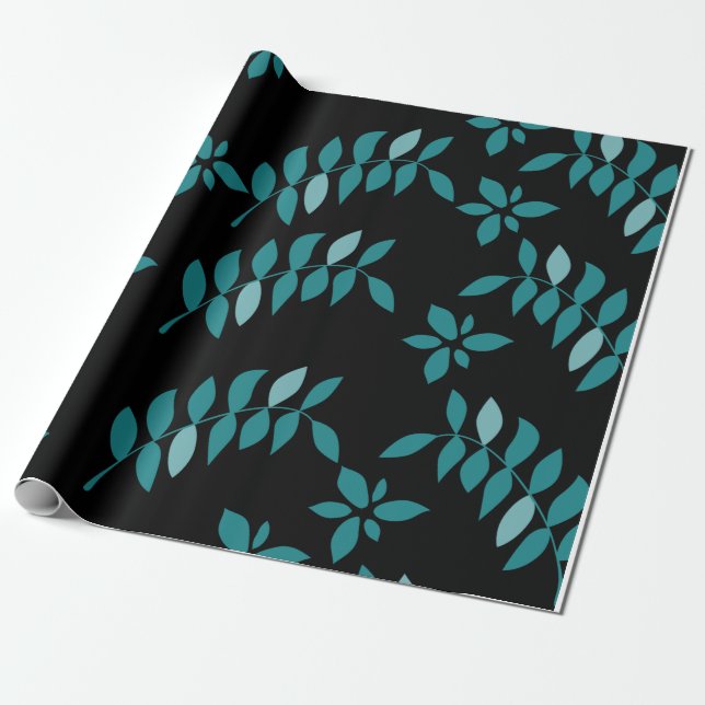 Aqua und Black Tropical Dschungel Kissen Geschenkpapier (Ungerollt)