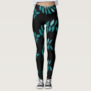 Aqua und Black Tropical Dschungel Kissen Leggings