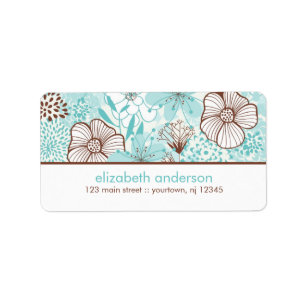 Aqua und Brown mit Blumen Adressaufkleber