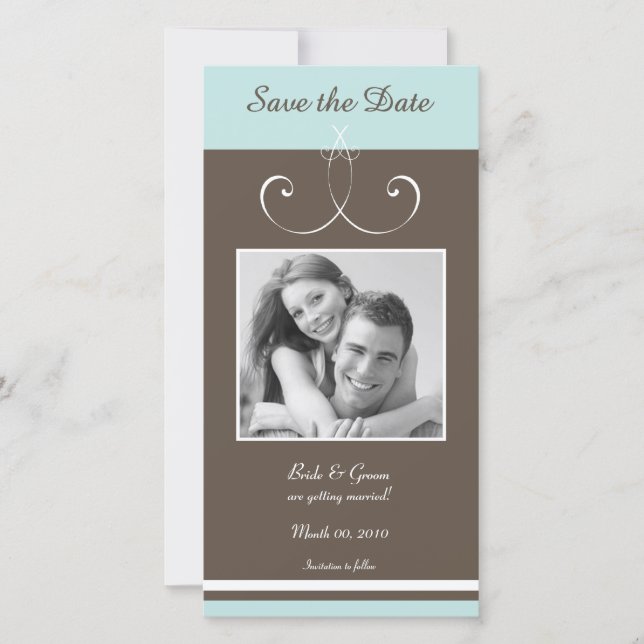 Aqua und Brown Save the Date Foto Cards (Vorderseite)