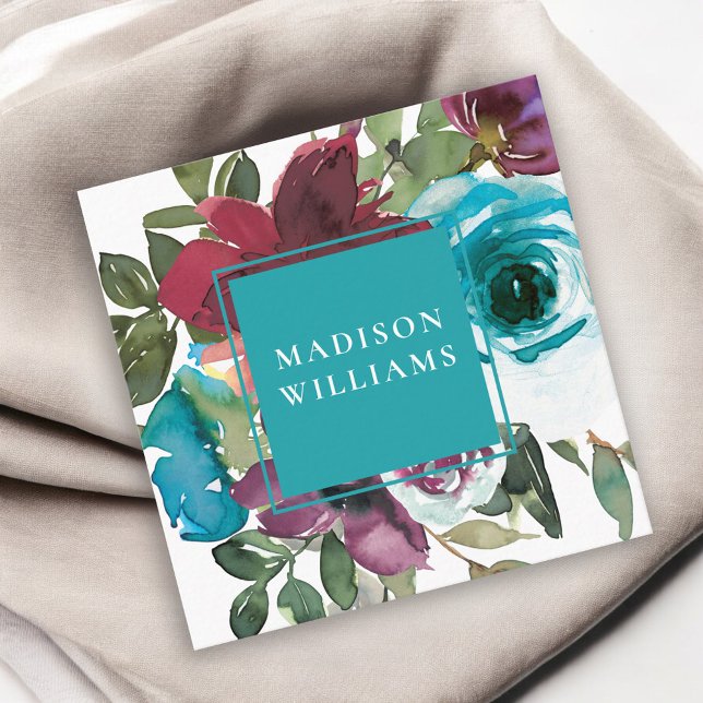 Aqua und Burgund Weinkultur und Erde Quadratische Visitenkarte (Von Creator hochgeladen)