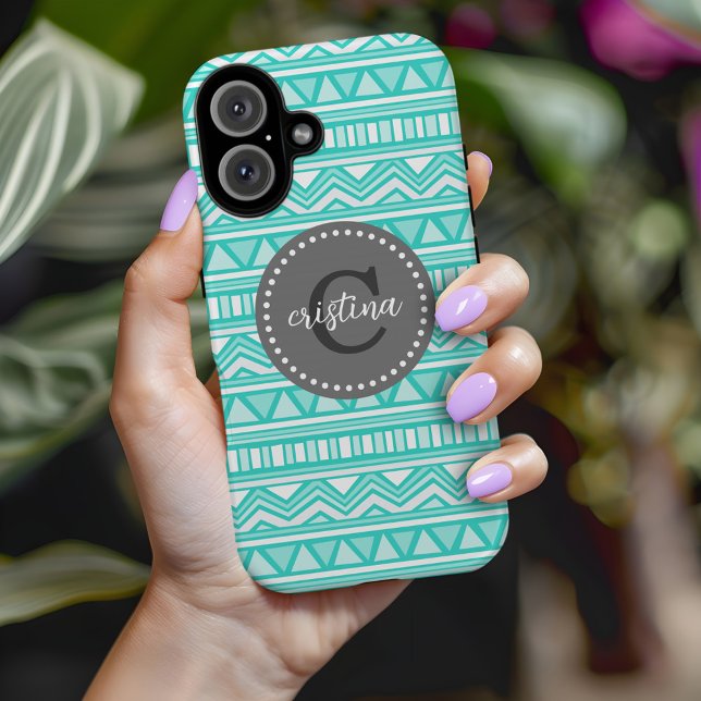 Aqua und Charcoal Aztec Zickzack benutzerdefiniert Case-Mate iPhone Hülle (Von Creator hochgeladen)